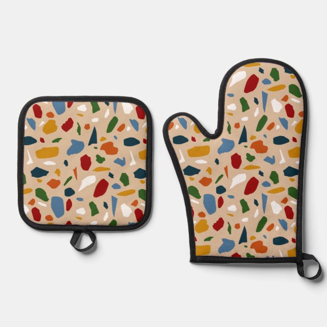 Terrazzo Pattern Colourful Oven Mitt & Pot Holder Set (Front)