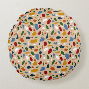 Terrazzo Pattern Colourful Round Cushion