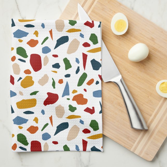 Terrazzo Pattern Colourful Tea Towel (Quarter Fold)