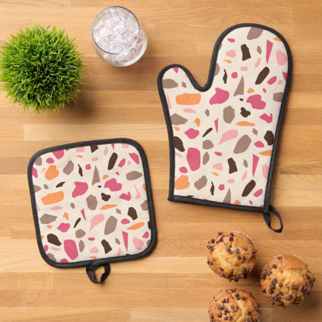 Terrazzo Pattern Oven Mitt & Pot Holder Set (Top Down)