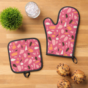 Terrazzo Pattern Pink Oven Mitt & Pot Holder Set