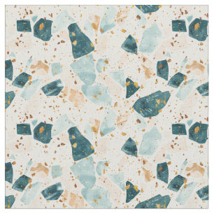 Terrazzo Pattern Teal and Gold Fabric