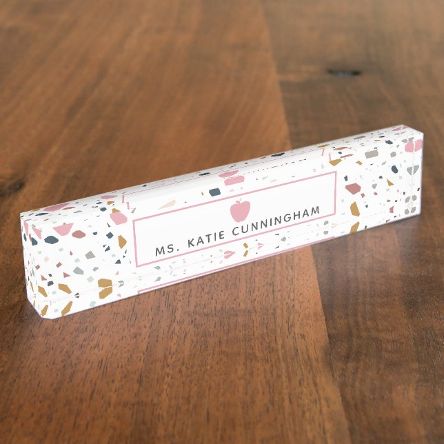 Terrazzo Pink Apple Teacher Nameplate (Side)