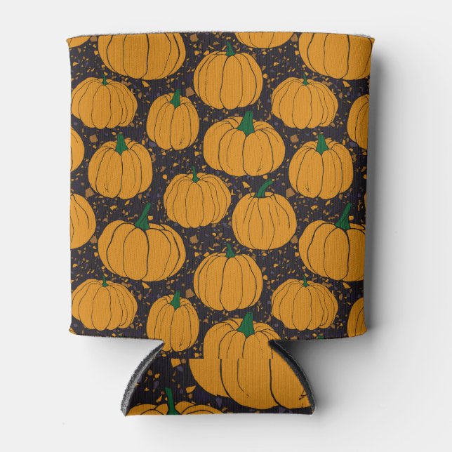 Terrazzo pumpkins, autumn vintage pattern. can cooler (Front)