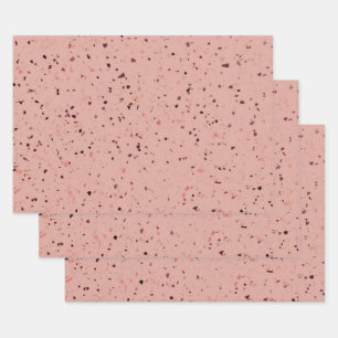 Terrazzo Retro Blush Pink Brown Pattern Design Wrapping Paper Sheet