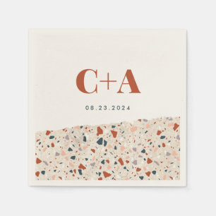 Terrazzo Slab Wedding Monogram and Date Napkin
