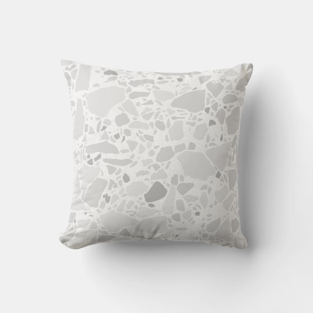 Terrazzo Stone Print Pattern Light Gray Cushion (Front)
