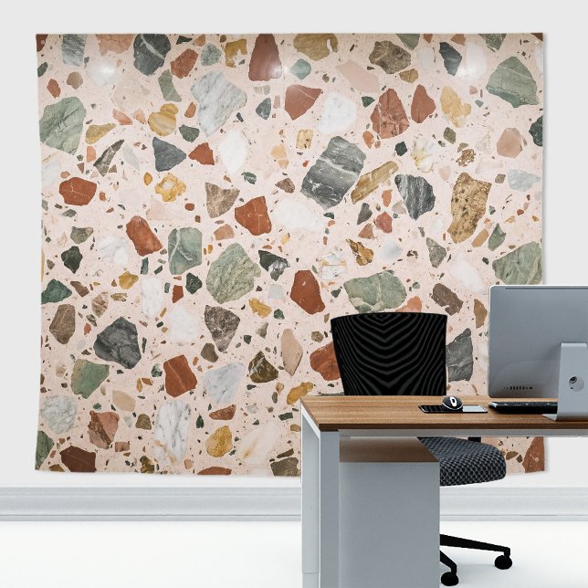 Terrazzo Stone Slab Marble Mosaic Zoom Backdrop Tapestry (Terrazzo Italan Marble tapestry decor: use it with or without logo. Add texts with the Editor Tool!)