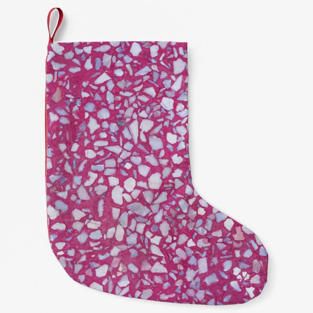 Terrazzo Texture: Pink White Elegance. Small Christmas Stocking (Front)