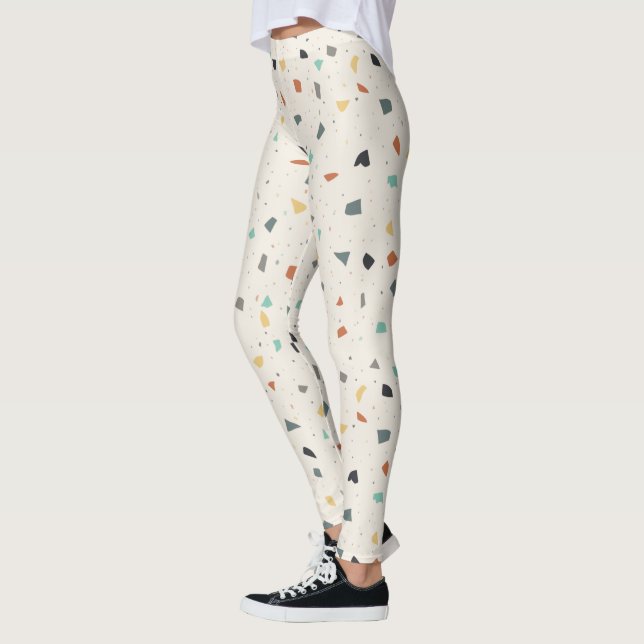 Terrazzo Tile Confetti Modern Style Earth Tones Leggings (Left)