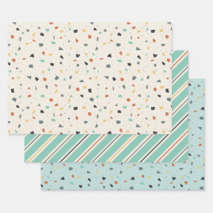 Terrazzo Tile Confetti Modern Style Earth Tones Wrapping Paper Sheet