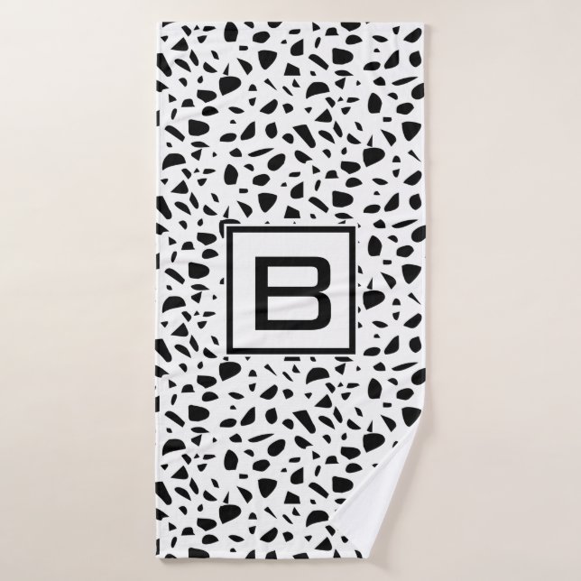 Terrazzo white black pattern monogram initial bath towel set (Bath Towel)