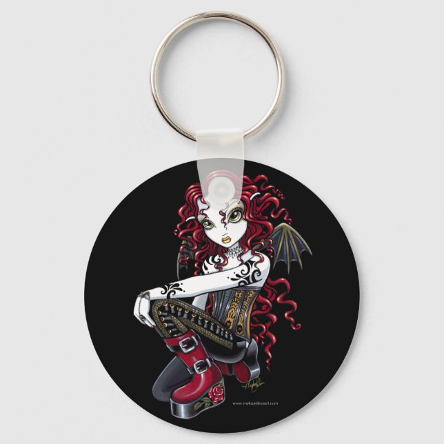 "Terri" Gothic Red Rose Tattoo Fairy Art Keychain (Front)