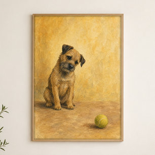 Terrier and the Tennis Ball Watercolour Poster
