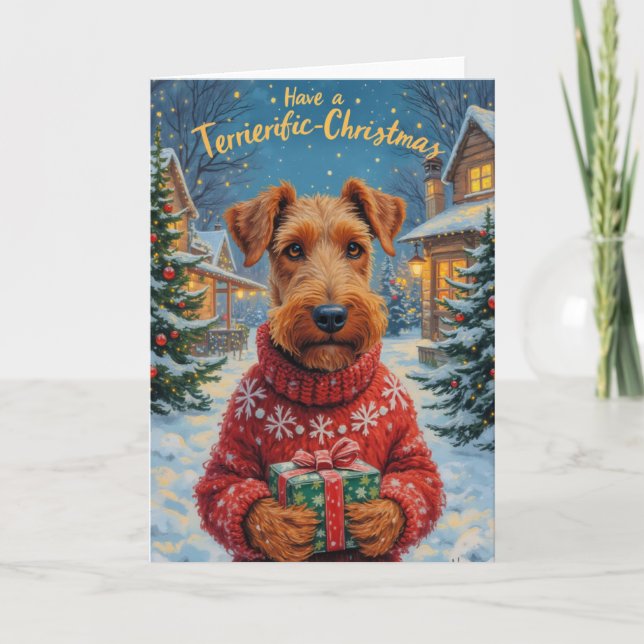 Terrier-ific Airedale Terrier Christmas Greeting Card (Front)