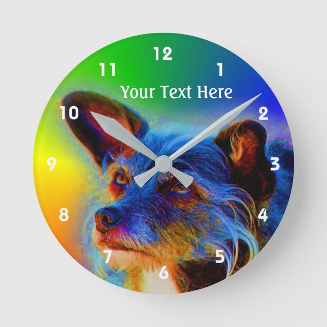 Terrier Mix Dog Abstract Animal Art Round Clock (Front)