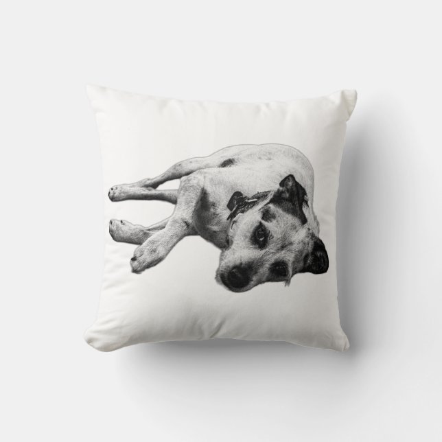 Terrier Mix Relaxed Side Pose Throw Pillow (Front)