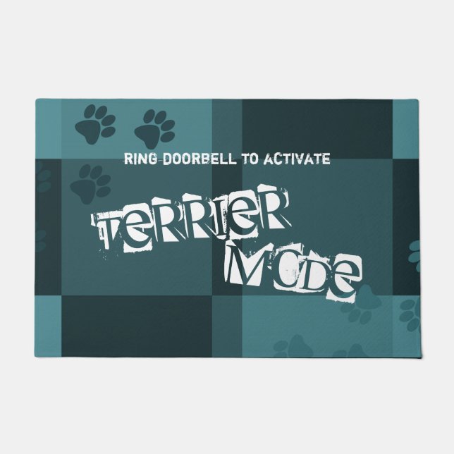 Terrier Mode Funny Dog Pawprints Dark Teal Grey Doormat (Front)