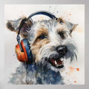  Terrier Music Factory Headphones Art Poster