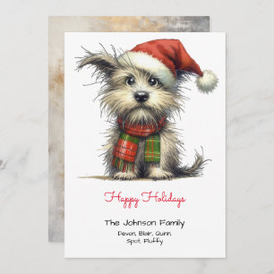 Terrier Puppy in a Santa Hat Happy Holiday Card
