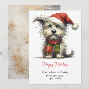 Terrier Puppy in a Santa Hat Red Happy Holiday Card
