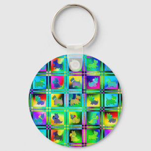 Terrier Silhouettes in a Checkeboard Pattern Key Ring