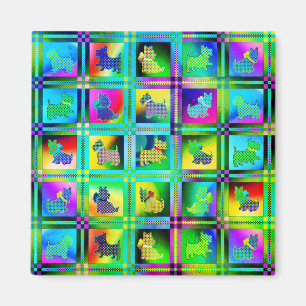 Terrier Silhouettes in a Checkeboard Pattern Magnet