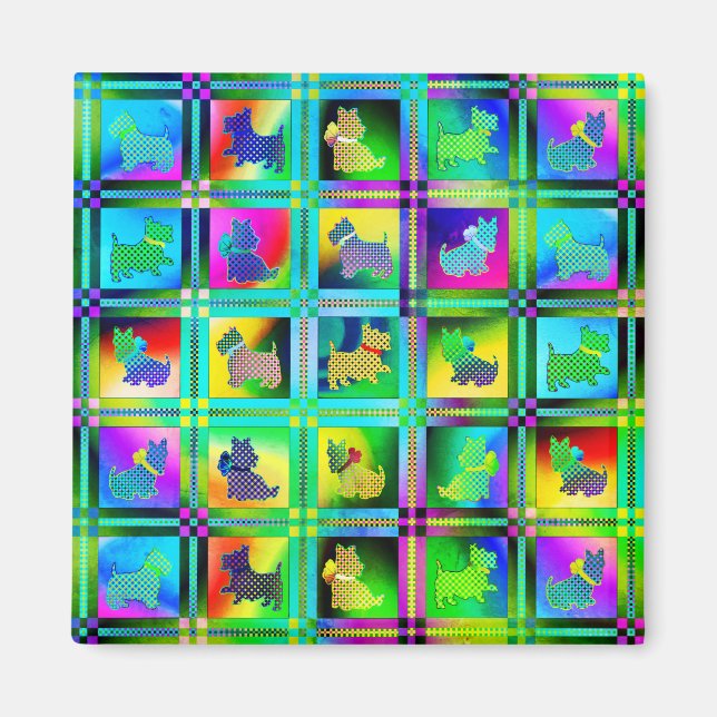 Terrier  Silhouettes  in a Checkeboard Pattern Magnet (Front)