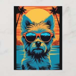Terrier with sunglasses at the beach postcard