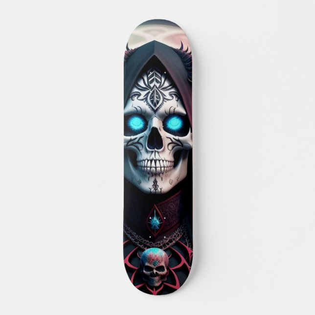 Terrific Skating To Be With Tatched Skull Skateboard (Front)