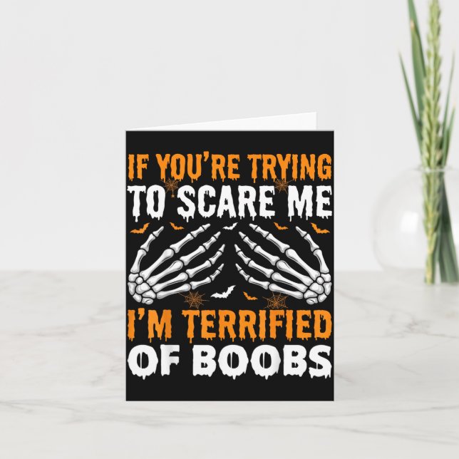 Terrified of Funny Halloween Skeleton Men Card (Front)