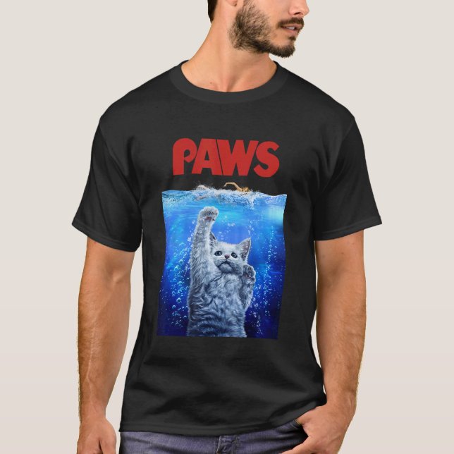Terrifying Monster White Cat Attack Swimmer T-Shirt (Front)