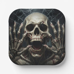 Terrifying Skull Scream Halloween Party Small Paper Plate