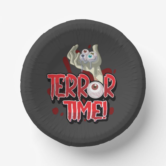 Terror Time Zombie Hand with Eyeballs    Paper Plate (Front)