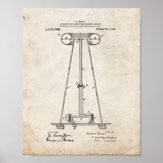 Tesla Apparatus For Transmitting Electrical Energy Poster (Front)