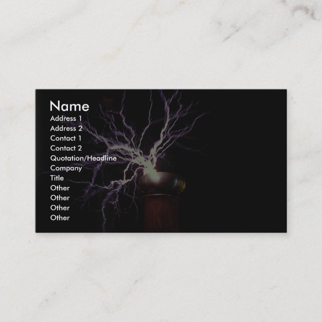 Tesla coil arcing business card (Front)