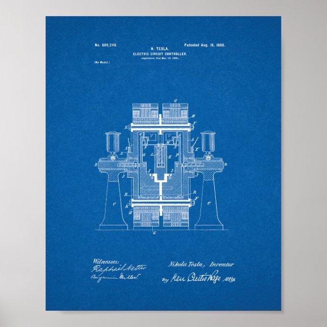Tesla Electric Circuit Controller Patent - Bluepri Poster (Front)