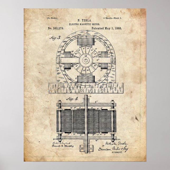 Tesla Electro Motor Patent Poster (Front)