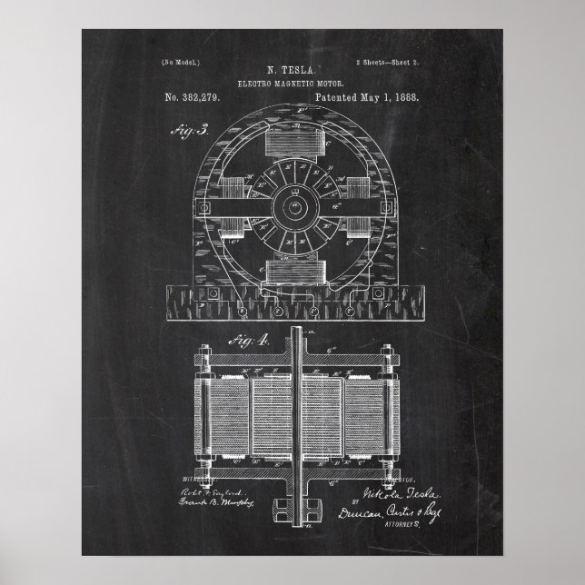 Tesla Electro Motor Patent Poster (Front)