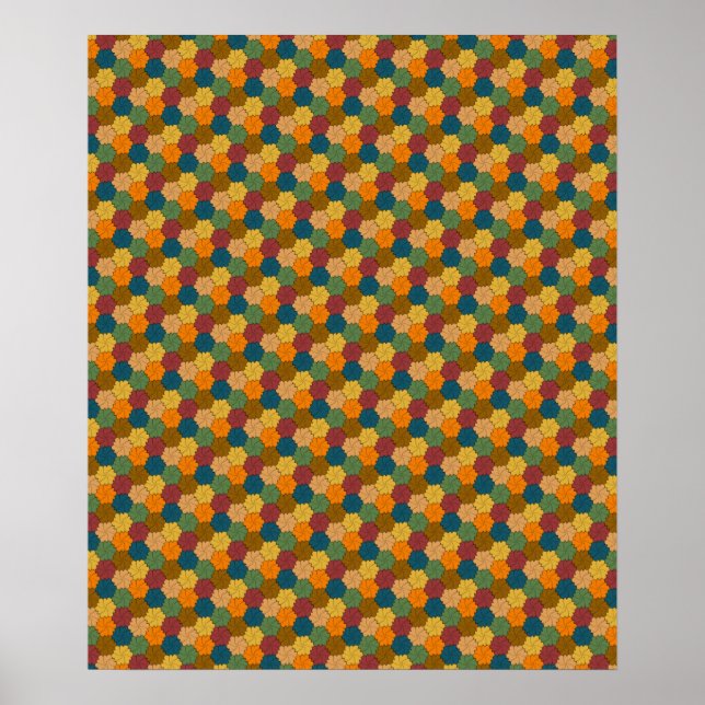 Tessellated Multi-coloured Flower Wheel Pattern Poster (Front)