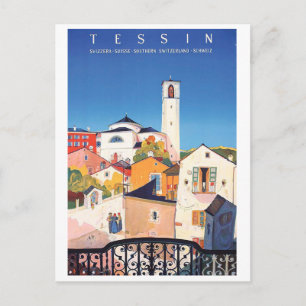 Tessin, Switzerland, view on a city,vintage travel Postcard