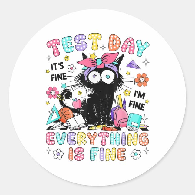 Test Day Its Fine Im Fine Everything Is Fine Testi Classic Round Sticker (Front)