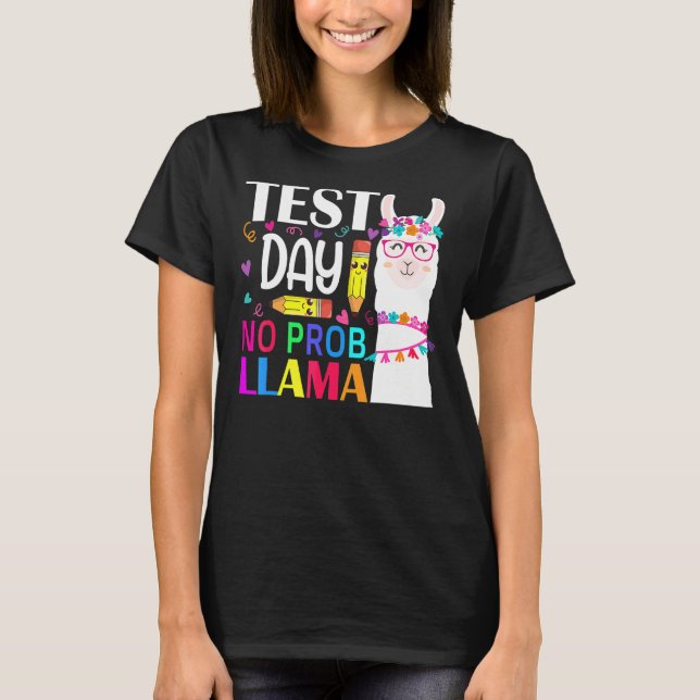 Test Day No Prob Llama Teacher Exam Testing Teachi T-Shirt (Front)