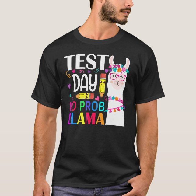 Test Day No Prob Llama Teacher Exam Testing Teachi T-Shirt (Front)