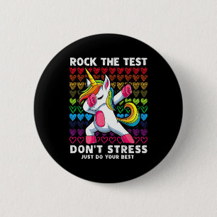 Test Day Rock The Test Dabbing Unicorn Boys Girls 6 Cm Round Badge