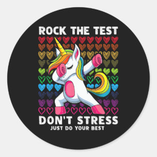 Test Day Rock The Test Dabbing Unicorn Boys Girls Classic Round Sticker