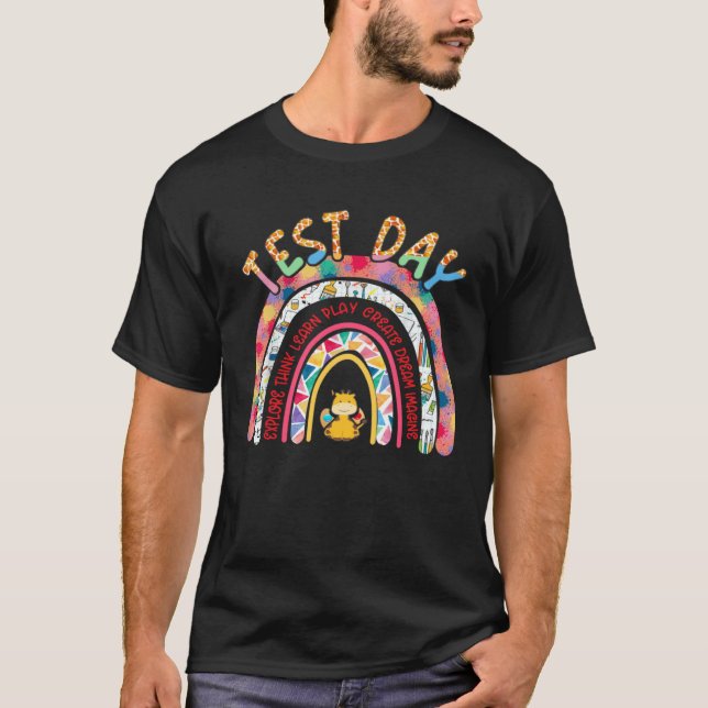 Test Day Rock The Test Teacher Testing Day Rainbow T-Shirt (Front)