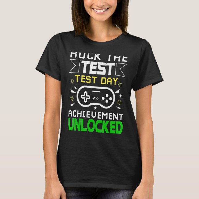 Test Day Rock The Test Teacher Testing Day Rainbow T-Shirt (Front)