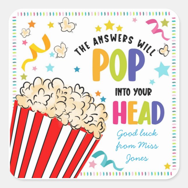 test good luck treat class teacher answer pop  square sticker (Front)
