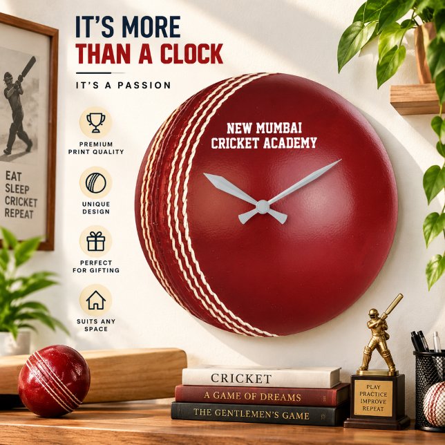 Test Match Red Cricket Ball with Custom Text Large Clock (Creator Uploaded)